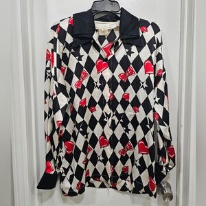 RARE Escada Silk Shirt 🃏 Queen of Hearts Vibes 💋 Whimsical Print Sz 36